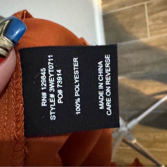 Orange Long Sleeve Sheath Dress with Plunge Neckline - Picture 3 of 11